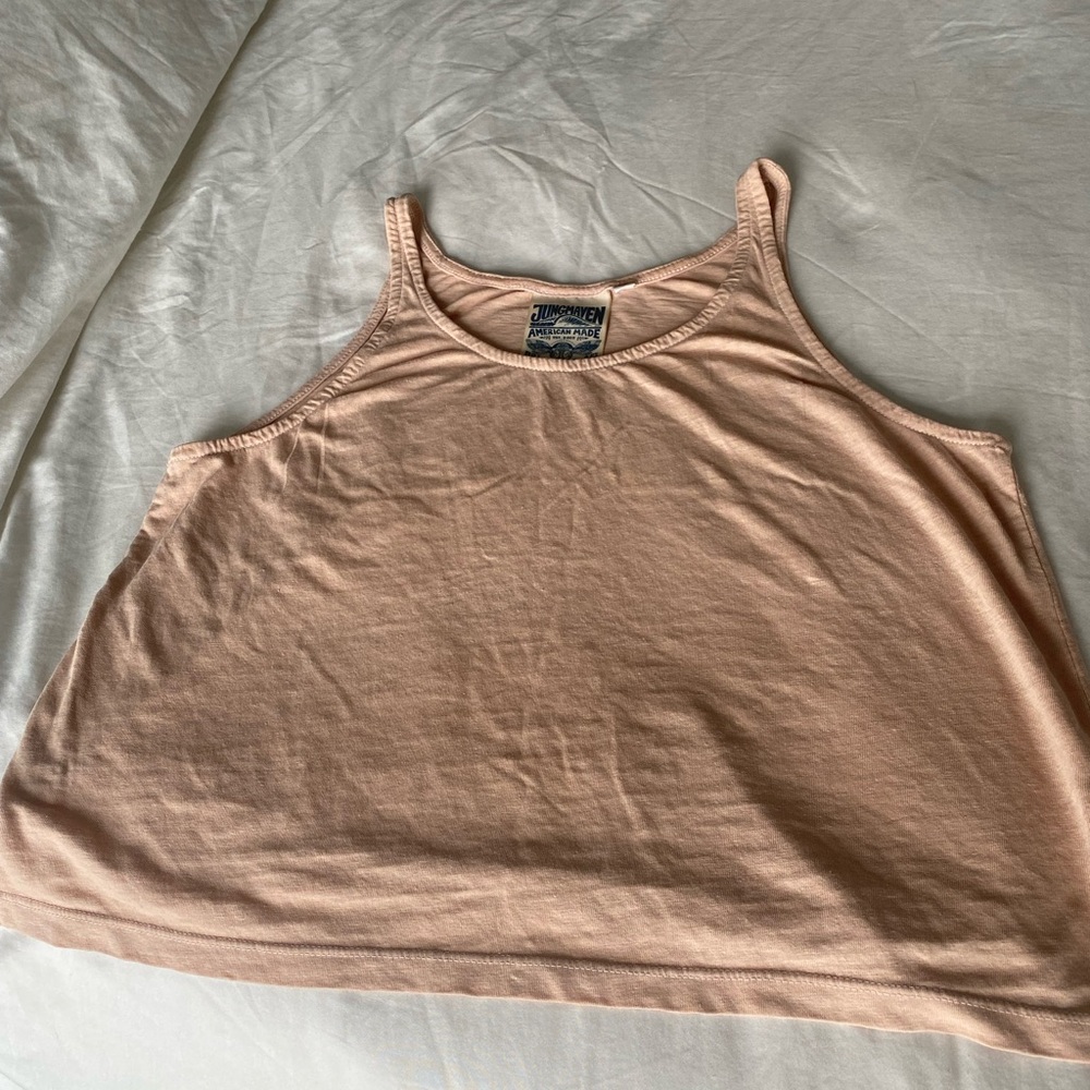 Jungmaven cropped hemp light pink tank top